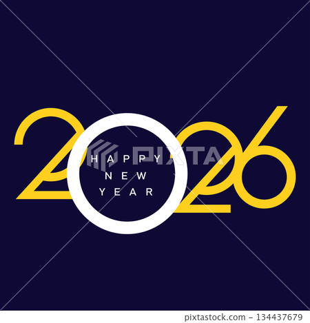 Happy New Year 2026 Creative Minimalist Yellow Typography Poster Design. Vector Happy New Year 2026 Creative Minimalist Yellow Typography Poster Design. Vector 134437679