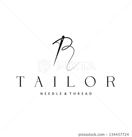 Tailor Logo, Needle and Thread Vector, Retro Vintage Simple Minimalist Old Inspiration Design 134437724