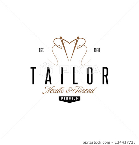 Tailor Logo, Needle and Thread Vector, Retro Vintage Simple Minimalist Old Inspiration Design 134437725