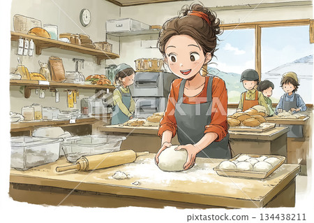 美優系列：一位在麵包店揉麵團的女子 134438211