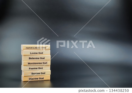 Faithfulness Living Wooden Block Stack Grey Shaded Background Faithfulness Living Wooden Block Stack Grey Shaded Background 134438250