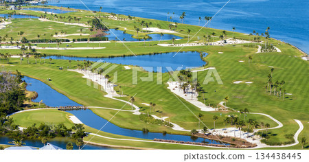 Big golf course field with green grass in Boca Grande, small town on Gasparilla Island in southwest Florida 134438445