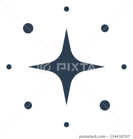Dark sparkle star icon with surrounding dots on transparent background Dark sparkle star icon with surrounding dots on transparent background 134438787