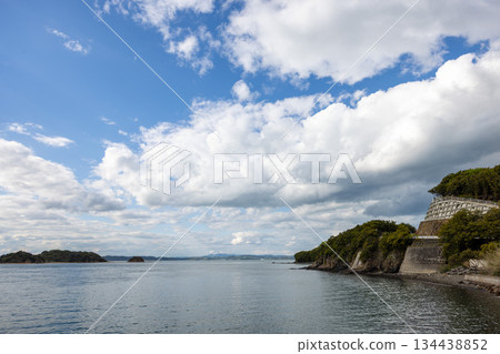 Shodoshima's coastline is rich in nature, with blue seas and white clouds. 134438852