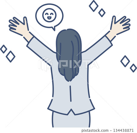 圖：一位女商人從背後歡呼雀躍 134438871