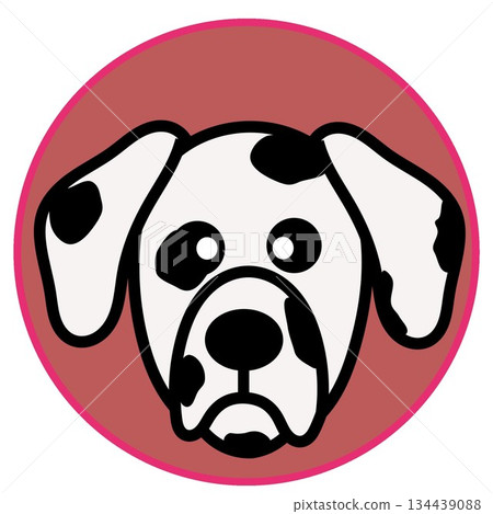 Illustration of a Dalmatian dog's face with a circular background Illustration of a Dalmatian dog's face with a circular background 134439088