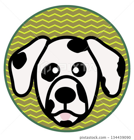 Illustration of a Dalmatian dog's face with a circular background Illustration of a Dalmatian dog's face with a circular background 134439090