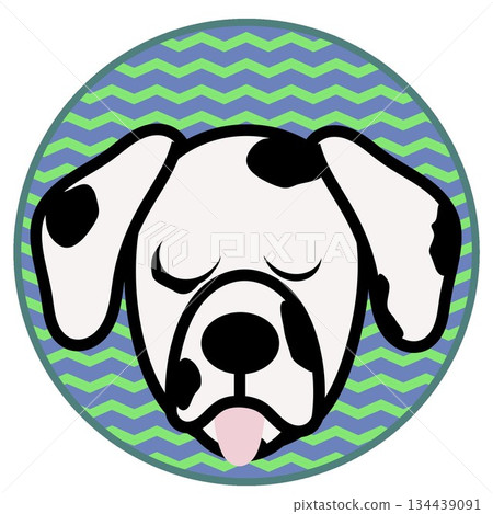 以圓形為背景的達爾馬提亞犬面部插圖 以圓形為背景的達爾馬提亞犬面部插圖 134439091