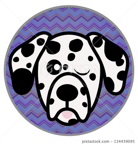 Illustration of a Dalmatian dog's face with a circular background Illustration of a Dalmatian dog's face with a circular background 134439095