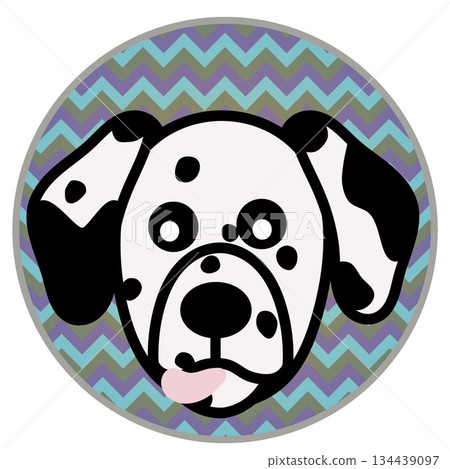 Illustration of a Dalmatian dog's face with a circular background Illustration of a Dalmatian dog's face with a circular background 134439097