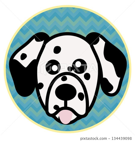 Illustration of a Dalmatian dog's face with a circular background Illustration of a Dalmatian dog's face with a circular background 134439098