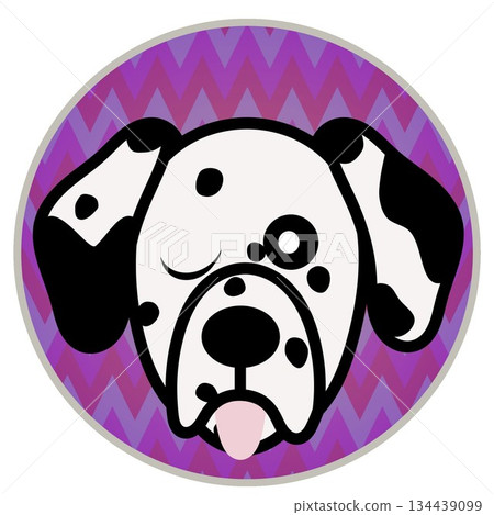 Illustration of a Dalmatian dog's face with a circular background Illustration of a Dalmatian dog's face with a circular background 134439099