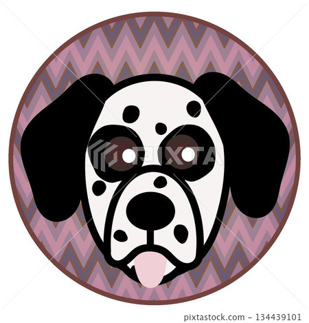 Illustration of a Dalmatian dog's face with a circular background Illustration of a Dalmatian dog's face with a circular background 134439101