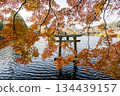 Autumn leaves at Yufuin Lake Kinrinko 134439157