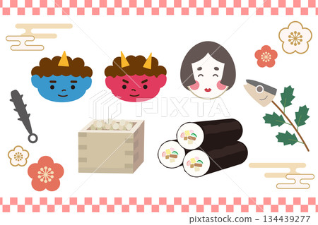 日本節祭文集(鬼臉、禦太福、沙丁魚、豆子、日本圖案) 日本節祭文集(鬼臉、禦太福、沙丁魚、豆子、日本圖案) 134439277