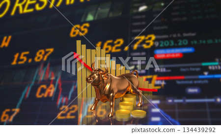 Golden Bull Market Surge for Business concept 3d Render. 134439292