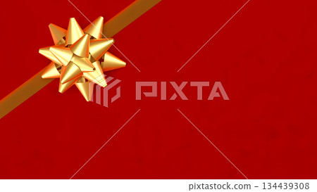 Golden Gift Bow on Red Background Representing Celebration and Luxury Concept 3d render. Golden Gift Bow on Red Background Representing Celebration and Luxury Concept 3d render. 134439308