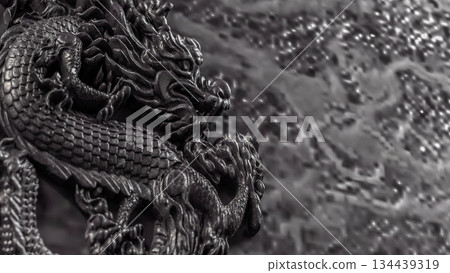 Majestic Black Dragon Relief Sculpture 3d render. 134439319