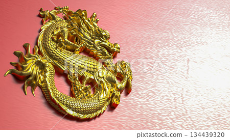Golden Chinese Dragon Emblem on Red Background 3d render. Golden Chinese Dragon Emblem on Red Background 3d render. 134439320