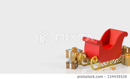 Festive Red Christmas Sleigh with Golden Gifts 3d render. 134439326