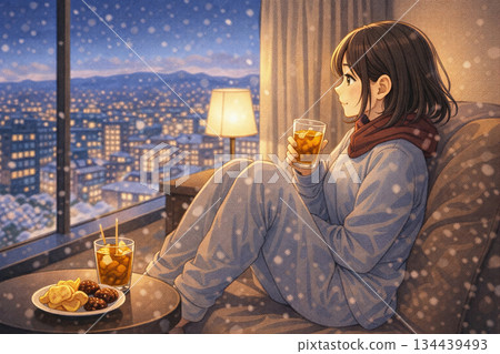 動畫風格的冬季旅行插畫 動畫風格的冬季旅行插畫 134439493