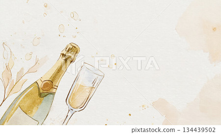 Champagne bottle and glass illustration Champagne bottle and glass illustration 134439502