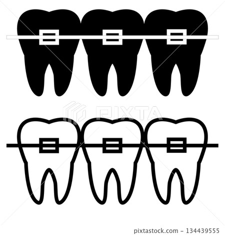 Braces icon. Stomatology Dental care sign. Dental braces symbol. Orthodontic logo. flat style. Braces icon. Stomatology Dental care sign. Dental braces symbol. Orthodontic logo. flat style. 134439555