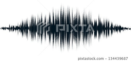 Black abstract sound wave element. Dotted music equalizer shape design. Audio radio signal visualization concept. Digital voice assistant line pattern. Song track sample player. Vector 134439687