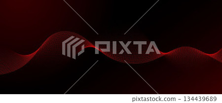 Red dotted wave pattern background. Red black flowing particles concept. Tech halftone curved lines wallpaper for science banner, technology poster, presentation, booklet, flyer. Vector illustration Red dotted wave pattern background. Red black flowing particles concept. Tech halftone curved lines wallpaper for science banner, technology poster, presentation, booklet, flyer. Vector illustration 134439689