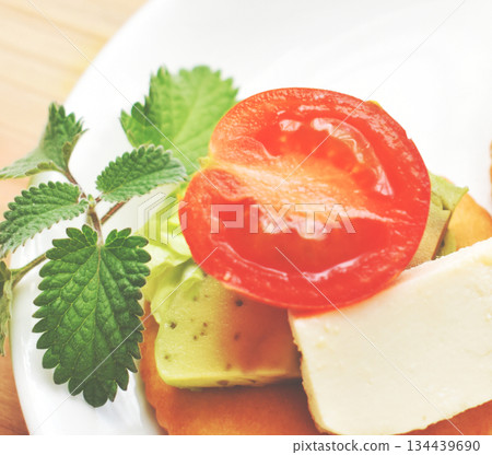 Cheese-like tofu marinated in miso - a Western-style snack for parties 134439690