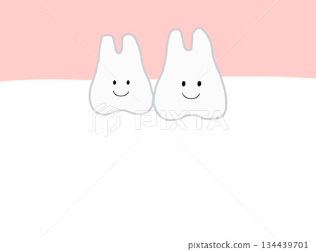 Two healthy and healthy upper teeth: Cute character illustration with main lines 134439701