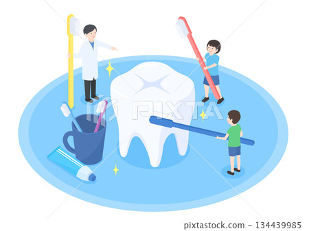 Dentist teaching children how to brush their teeth 134439985