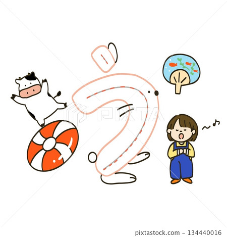 A girl singing with a hiragana rabbit A girl singing with a hiragana rabbit 134440016