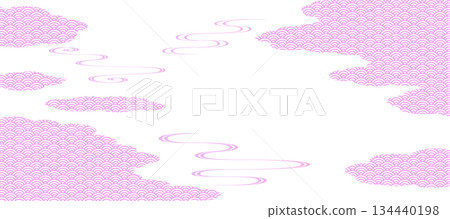 Background illustration of flowing water ripples and clouds, Japanese style, ripples, auspicious pattern, Seigaiha 134440198