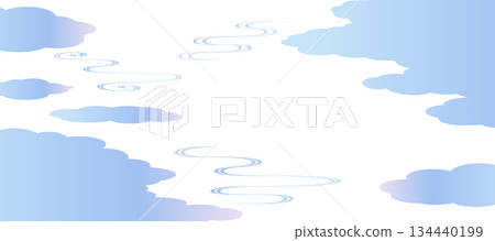 Background illustration of flowing water ripples and clouds, Japanese style, ripples, auspicious pattern, gradation Background illustration of flowing water ripples and clouds, Japanese style, ripples, auspicious pattern, gradation 134440199
