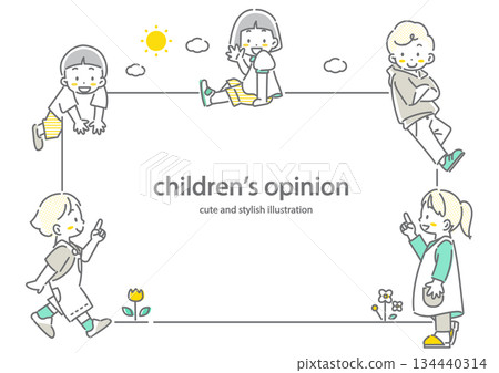 可愛的小學生相框 - 時尚可愛的線條畫插圖 134440314