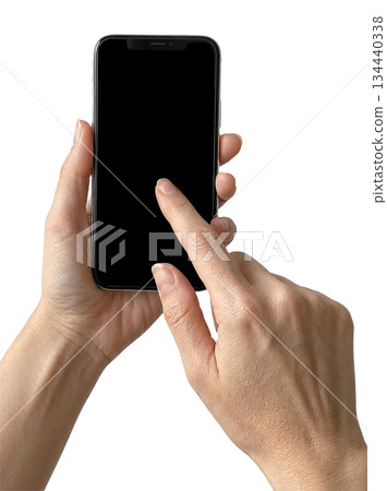 The hands of a housewife in her 40s operating a smartphone 134440338