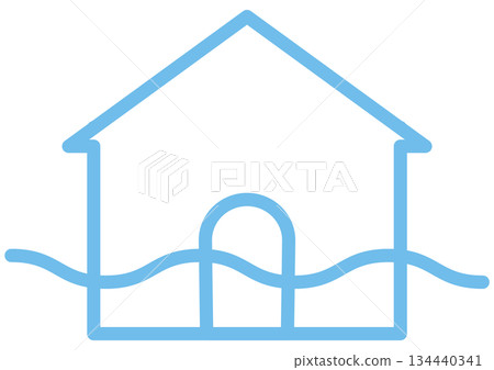 A simple line icon of a house depicting flood damage, disaster prevention measures, water damage, and underfloor flooding A simple line icon of a house depicting flood damage, disaster prevention measures, water damage, and underfloor flooding 134440341