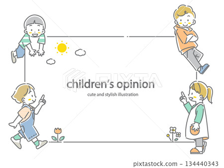 可愛的小學生相框 - 時尚可愛的線條畫插圖 134440343