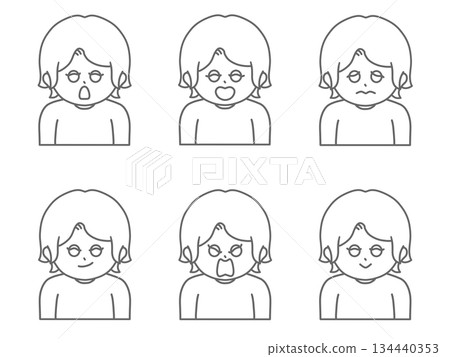 短髮女性插圖，臉部表情豐富 ② 無色 134440353