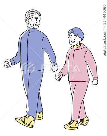 一對老年夫婦享受散步的插圖 | 健康積極的老年生活 134440366