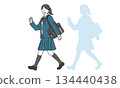Illustration material of a high school girl in uniform walking with a smile Illustration material of a high school girl in uniform walking with a smile 134440438