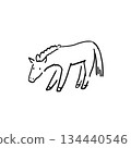 Perfect for the Year of the Horse 2026! A line drawing of a cute horse leisurely eating grass 134440546