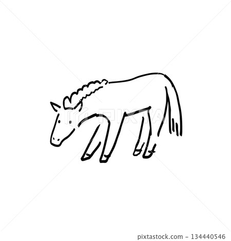 Perfect for the Year of the Horse 2026! A line drawing of a cute horse leisurely eating grass 134440546