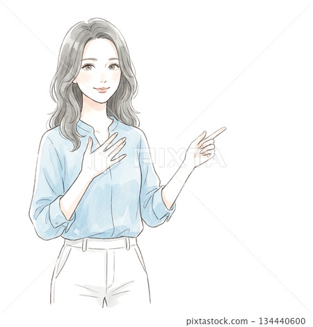 Watercolor and hand-drawn illustration material of women and girls 134440600