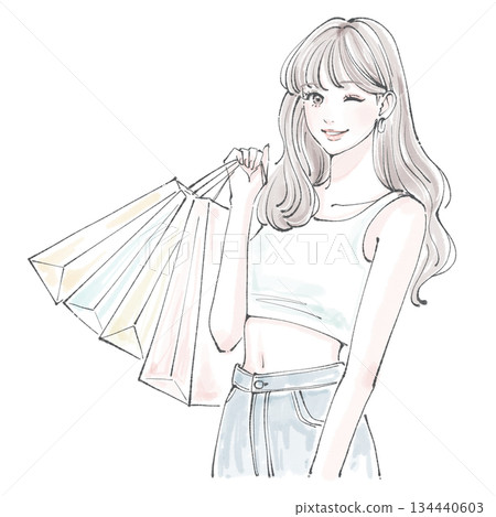 Watercolor and hand-drawn illustration material of women and girls Watercolor and hand-drawn illustration material of women and girls 134440603