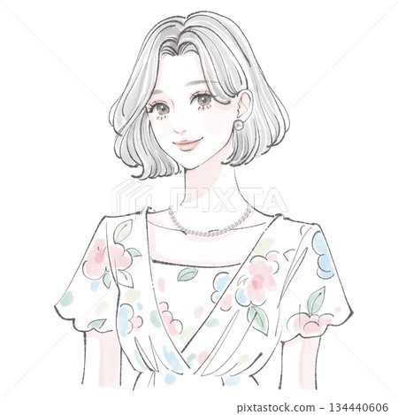 Watercolor and hand-drawn illustration material of women and girls 134440606
