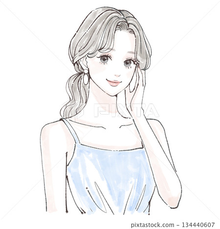 Watercolor and hand-drawn illustration material of women and girls 134440607
