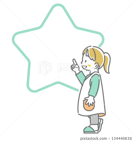 兒童與星形相框：可愛又時尚的線條畫插圖 134440638