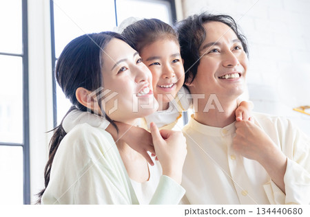 A young family relaxing in the living room A young family relaxing in the living room 134440680
